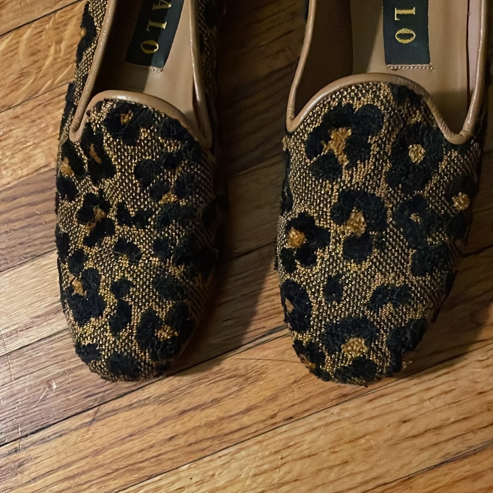 Zalo Animal Print Cloth Shoes Flats Black and Gold Women's Size 7N - Picture 3 of 8